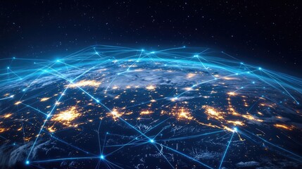 Fototapete - Abstract representation of a global communication network, with interconnected nodes.