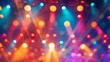 © Simon - A blurred background of a concert venue with colorful stage lights, capturing the atmosphere of live music. Blurry, vibrant party light with bokeh blur effect at a festival or music event.