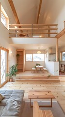 Wall Mural - Modern Japanese Style House Interior Design With Wooden Floor And Ceiling