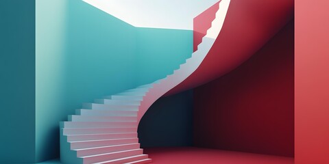 Wall Mural - Abstract Minimalist Interior Design With Curved Staircase