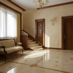 Wall Mural - Luxury Interior Design With Wooden Door and Staircase