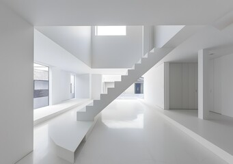 Wall Mural - White Minimalist Modern Staircase Interior Design