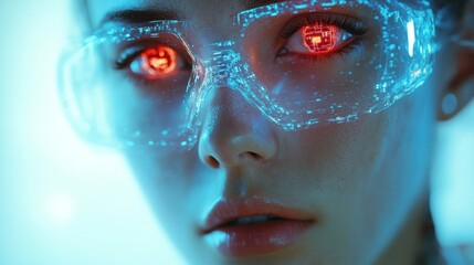 Poster - Cyberpunk Woman with Glowing Red Eye
