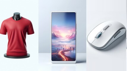 Wall Mural - Animation of shopping and sales products with multi-screen.