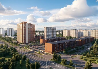 Wall Mural - Aerial View of Modern Apartment Complex with Green Spaces