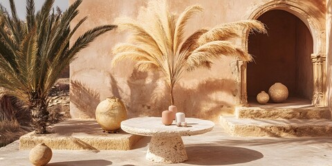 dried grass and vases in a courtyard setting