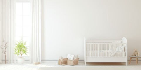 Minimalist nursery room for boy or girl. Baby room interior, in soft pastel colors, scandinavian style