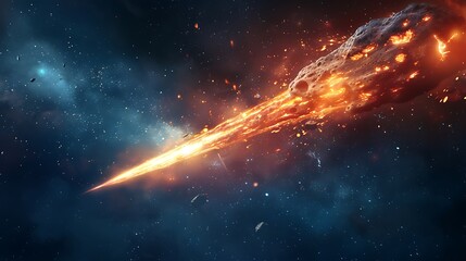 Wall Mural - a fiery asteroid streaking through the cosmos with a trail of blazing debris, leaving a trail of spa