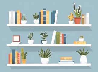 Wall Mural - Simple Illustration of Bookshelves with Plants