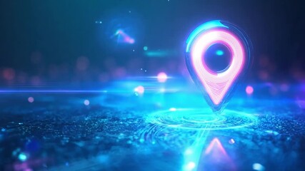 Poster - A glowing navigation marker stands out against a dark digital landscape, emanating neon colors and surrounded by glowing elements.