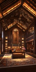 Wall Mural - Traditional Chinese Architecture Interior Design With Wooden Ceiling And Floor