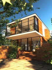 Wall Mural - Modern House with Brick Exterior and Large Windows