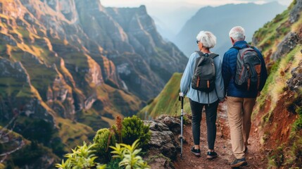 Elderly couple enjoying a mountain hike together