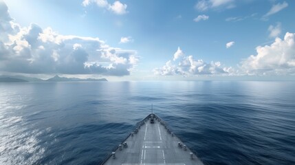 Wall Mural - A view of the ocean from a boat with a clear blue sky above