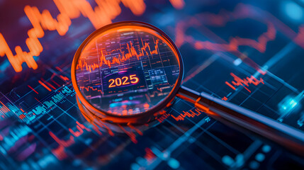 Poster - 2025 Market Forecast and Financial Data Analytics Displayed on Digital Screen for Investment Business and Economic Growth Planning