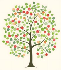 Wall Mural - Illustrated Tree with Red and Orange Fruits