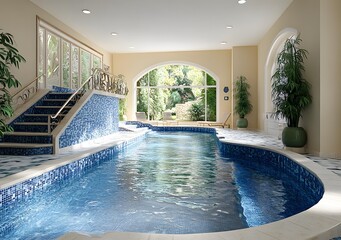 Wall Mural - Indoor Swimming Pool With View Of Garden