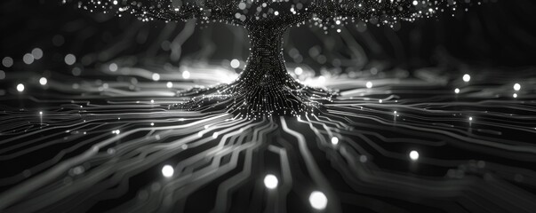 Poster - artificial intelligence tree with glowing circuits and digital connections