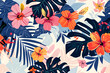 © PREMIUM NEW IMAGE - Seamless Minimalist Watercolor Vibrant Floral Pattern: Tropical Leaves and Bold Flowers in Vibrant Color. Modern Home Decor, Textiles, Wrap, Wallpaper, Fabric, Greeting & Invitation Card, Wall Sticker