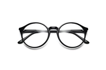 Black round glasses with clear lenses on a transparent background, showcasing a classic and stylish design.