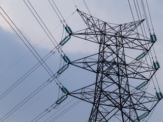 close up extra high voltage electricity pylon