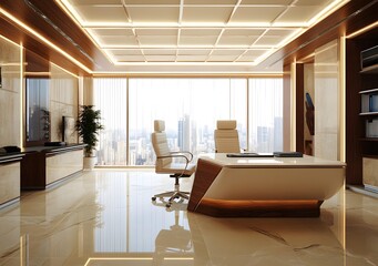 Poster - Modern Office Interior Design with City View