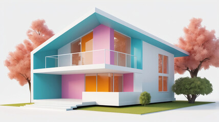 minimal colorful house isolated on white background. cartoon style. 3d rendering