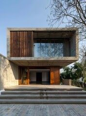 Sticker - Modern Concrete House with Wooden Accents