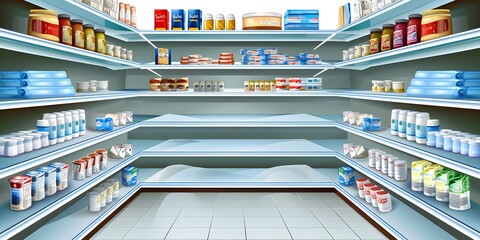 Canvas Print - Supermarket Grocery Store Shelves with Food and Products