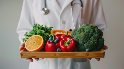 The doctor holding fruits