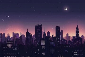 Wall Mural - a city skyline at night with the moon in the sky