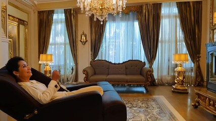 Poster - Person Stretching out Comfortably in a Luxurious Living Room Generative AI