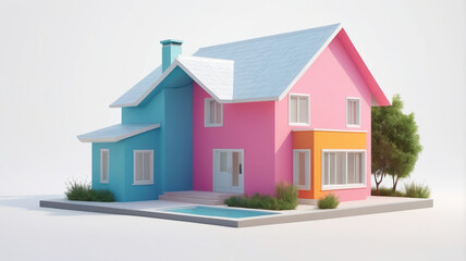 Wall Mural - minimal colorful house isolated on white background. cartoon style. 3d rendering