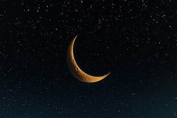 Wall Mural - golden crescent moon starry night sky backdrop