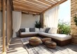 © duyina1990 - Modern Outdoor Patio With Wicker Furniture And White Curtains