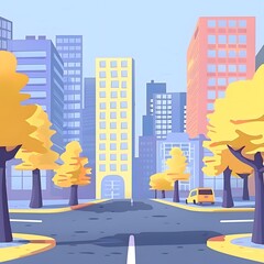 Wall Mural - Cityscape Illustration with Trees and Buildings