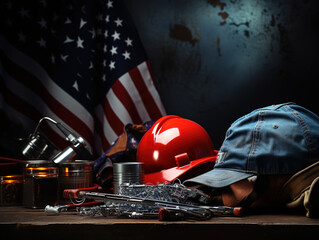 Eyecatching Happy labor day concept on black table background