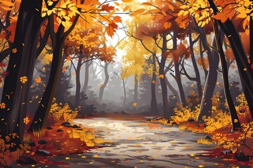 Sticker - Autumn Forest Pathway With Fog