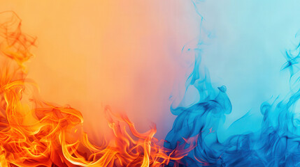 Wall Mural - Vibrant Flamescape, a dynamic display of blue and orange flames blazing against a colorful, intense backdrop, creating an energetic and captivating visual experience.