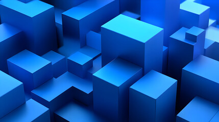 Canvas Print - A 3D abstract composition of blue geometric shapes and blocks.