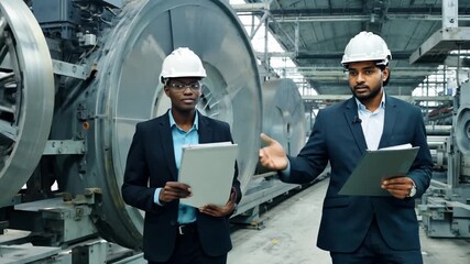 Poster - Engineers Discussing Manufacturing Processes in Metal Factory Generative AI