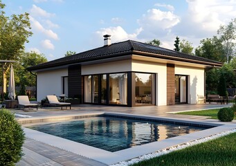 Sticker - Modern House with Pool and Patio