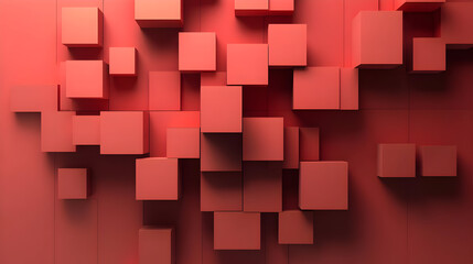 Canvas Print - A 3D arrangement of red cubes on a textured background, creating a modern abstract design.