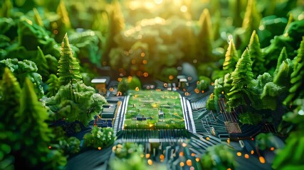 Poster - Futuristic computer microchips and microchips with processors and transistors