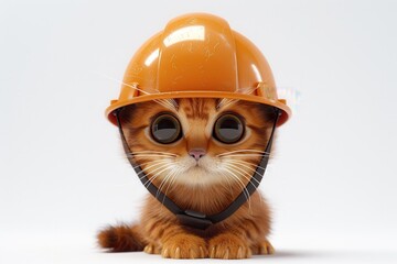 Cat wearing a hard hat