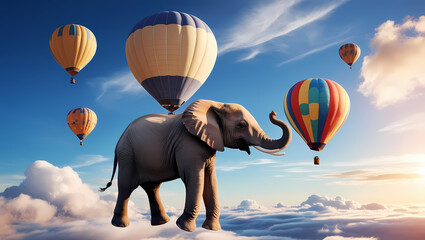 Wall Mural - dreamlike elephant floating in fantasy skies generative ai