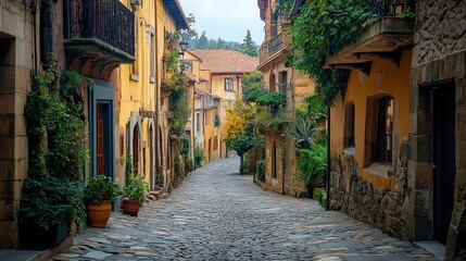  charming historic town with cobblestone streets, old buildings, and a central plaza