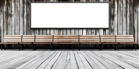 Wall Mural - Blank Billboard with Wooden Bench