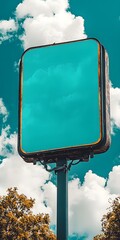 Poster - Blank Teal Sign Against Cloudy Blue Sky