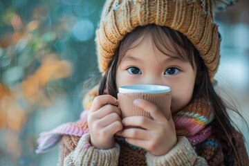 Canvas Print - a little girl holding a cup of coffee